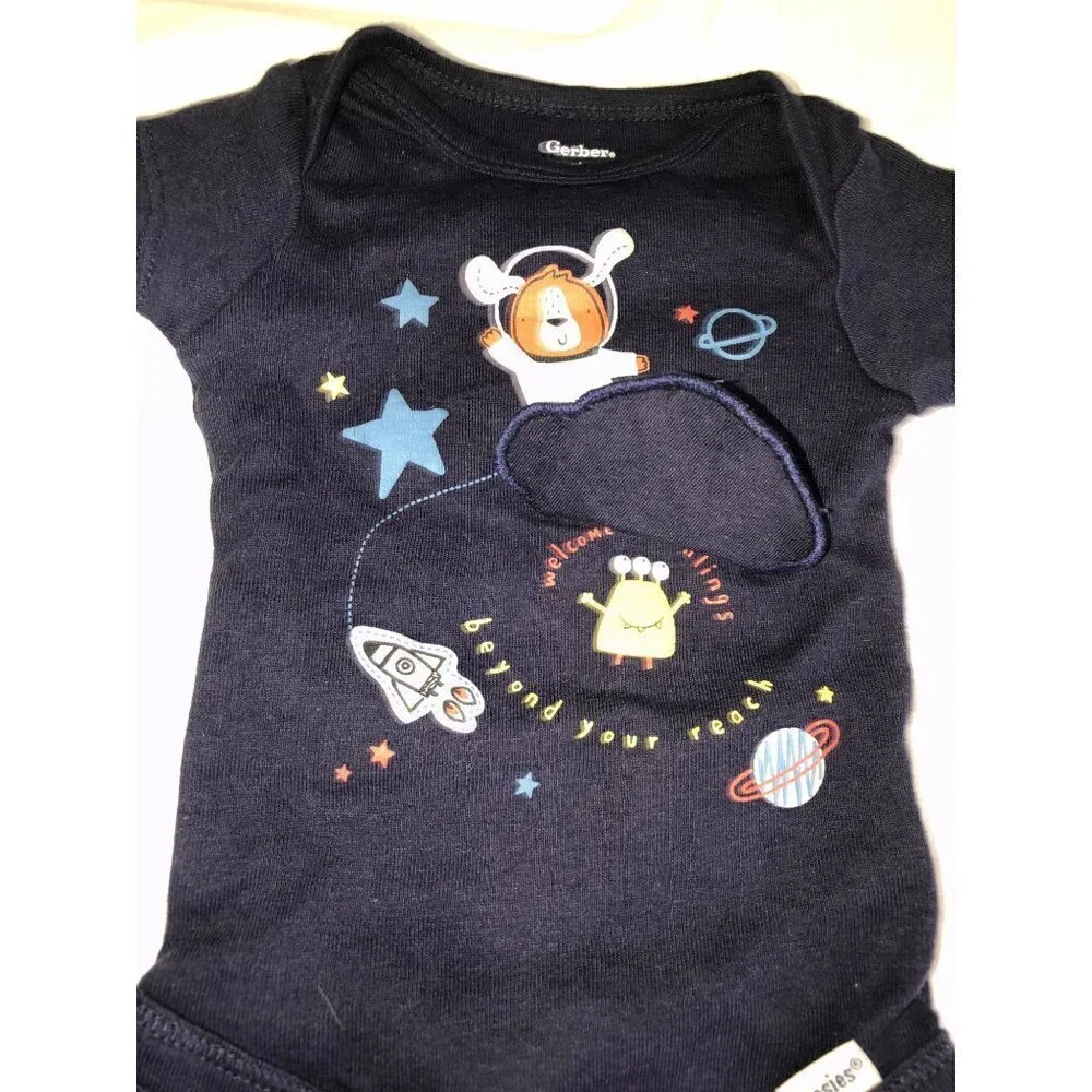 Baby One Piece Lot of 3 Newborn 0-3M Princess Space Pink White Blue Sparkle